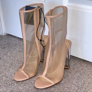 Beige & Clear Open Toe Booties